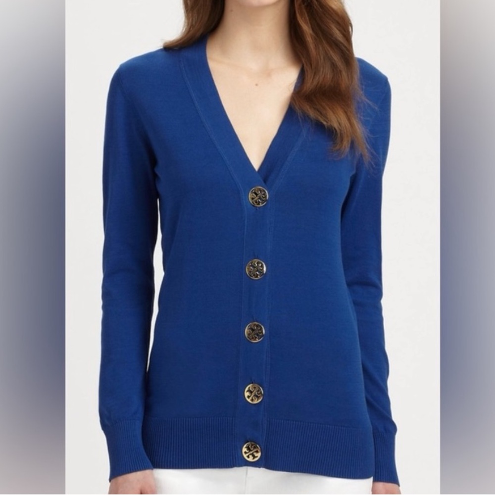 Tory Burch  luxury Royal Blue V‑Neck Button Cardigan